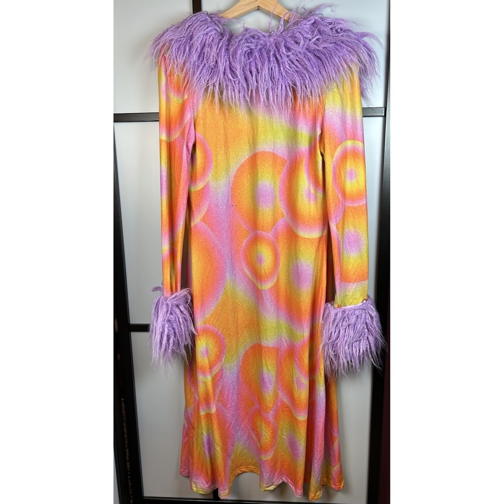 NWT Elsie & Fred Albufeira Longline Cardigan Faux Fur Trim 70s Festival Duster L - Picture 7 of 8